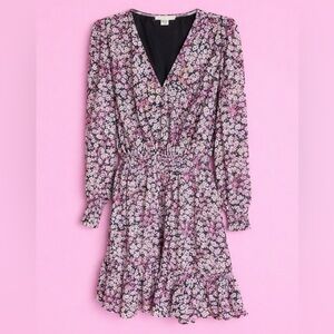 Floral Long-Sleeve V-Neck Dress